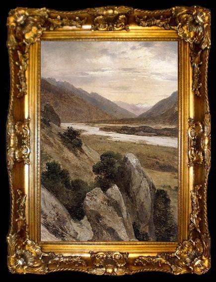 framed  Alexandre Calame Mountainous Riverscape, ta009-2
